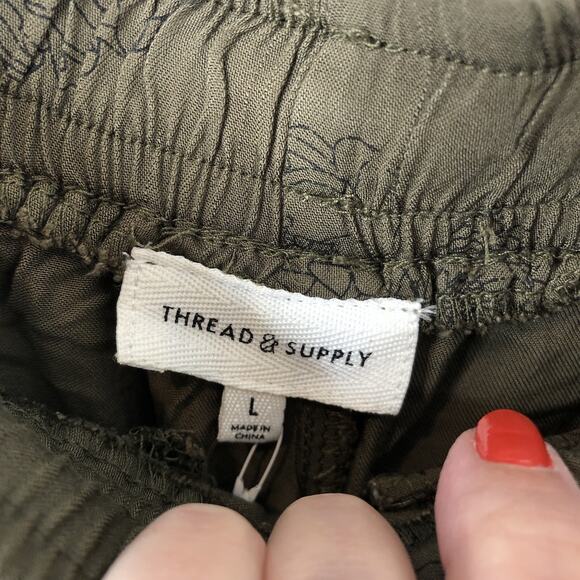 Thread & Supply NWT Women's Ivy Green Peony Pull-On Jogger Casual Pants Large - Picture 2 of 11